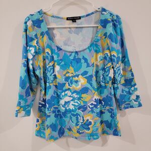 Boston Proper Womens Top Size Medium Floral Colorful 3/4‎ Sleeve